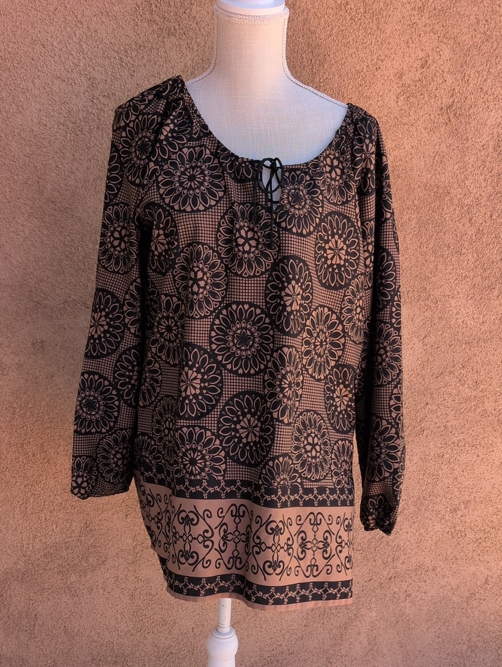 Amanda Blu Boho Dark Moody Floral Flowy Keyhole Tie Blouse Whimsigoth
